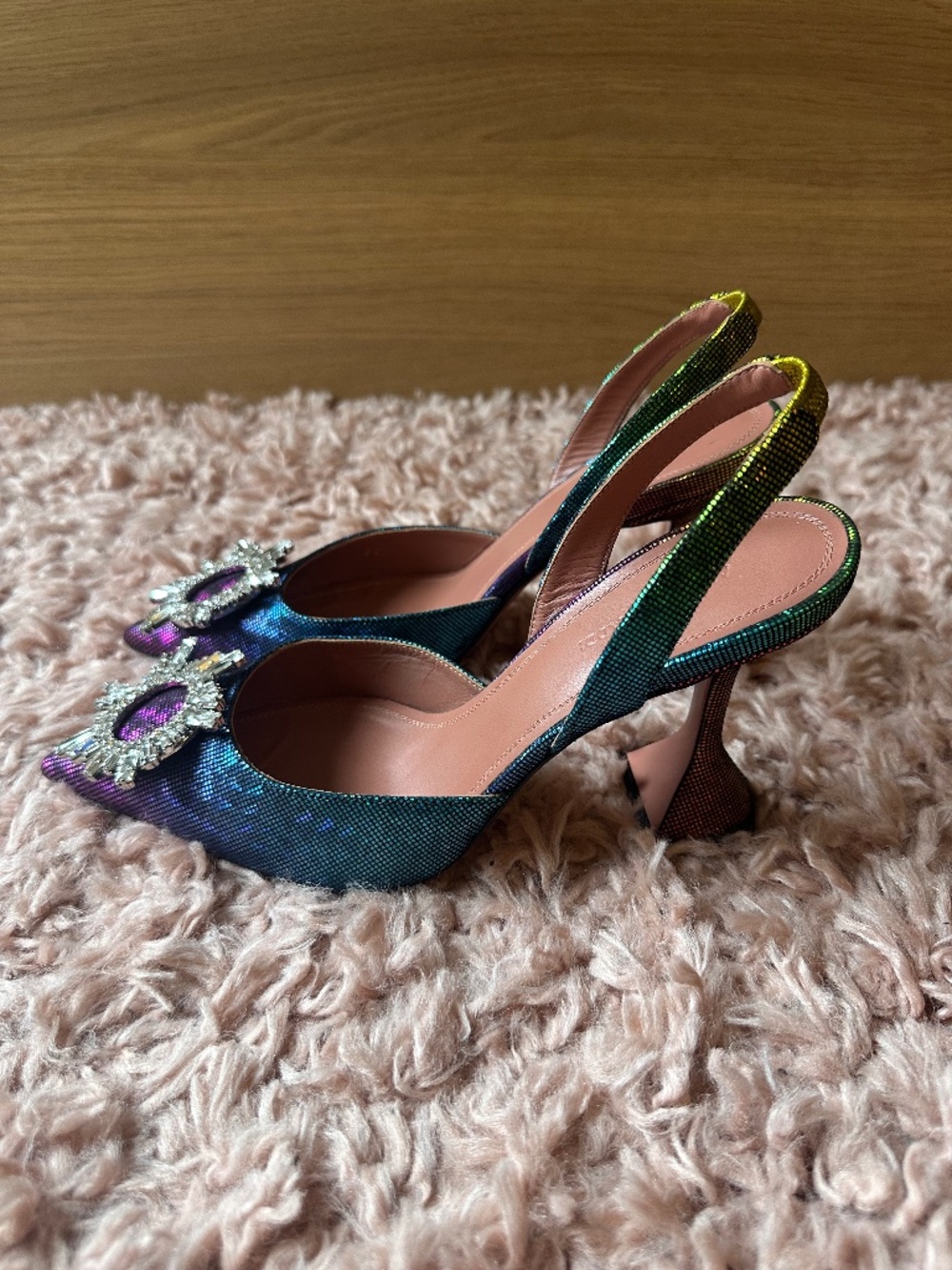 Amina Muaddi Begum Rainbow Crystal Slingback Pumps SIZE 38